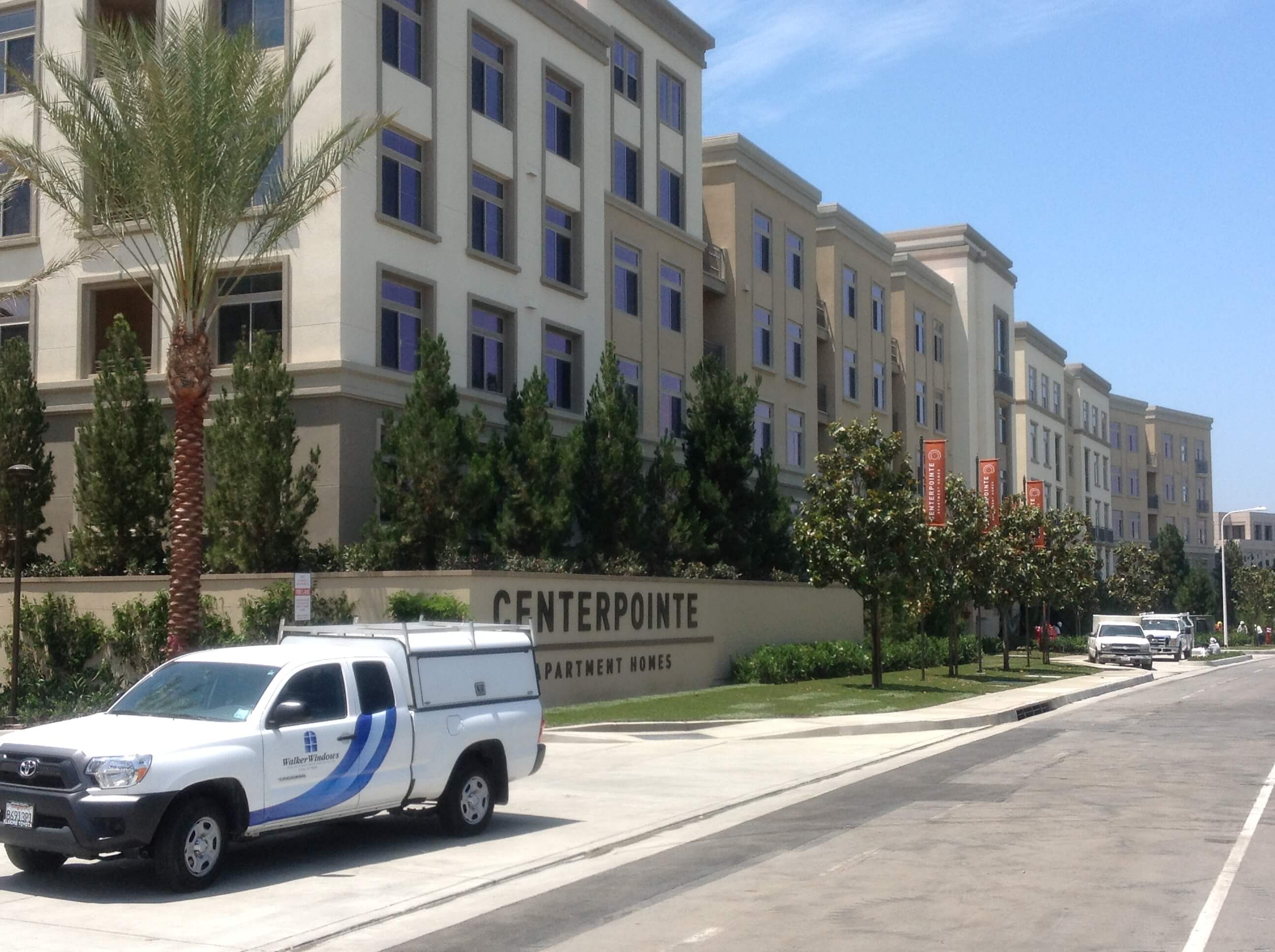 Walker Windows installation fleet on site at Centerpointe Apartments