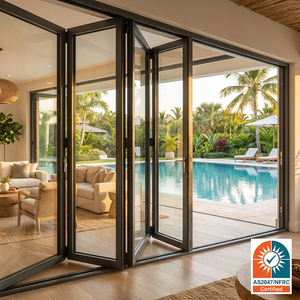 DERCHI Custom Security Bi-fold Aluminum Bifold Patio Doors Minimalist Double Tempered Glass